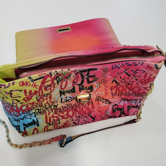 Colorful Graffiti Quilted Shoulder Purse / Satchel, Approx. 12 x 7 x 5 - Picture 5 of 10